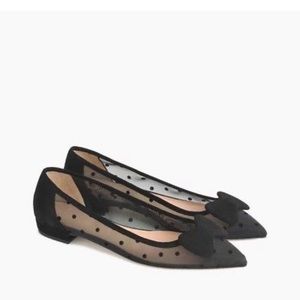 J. Crew MESH POINTED-TOE BOW FLAT Black